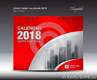 Red cover Desk Calendar 2018 Year, corporate template Vector Illustration