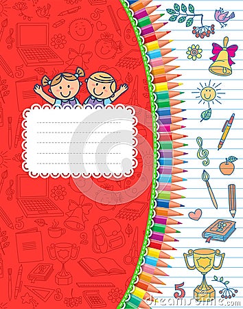 Red cover school notebook in stripes Vector Illustration