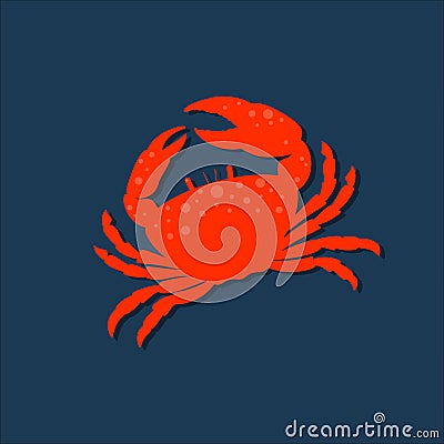 Red crab silhouette icon. Flat Seafood illustration. Vector Illustration