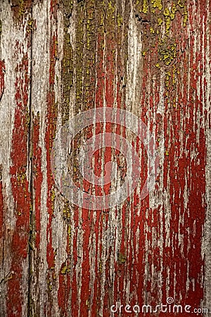 Red cracked painting on wooden surface Stock Photo