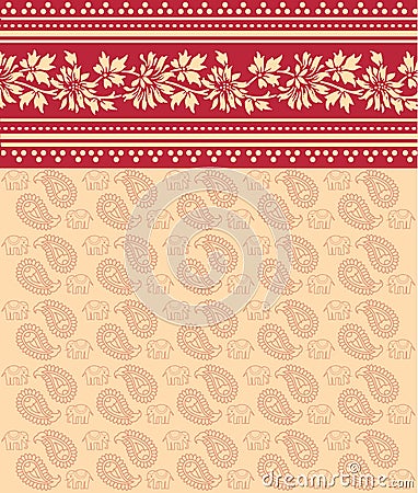 Red and cream floral saree design Vector Illustration