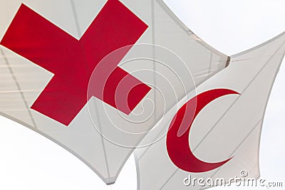 Red Cross and Crescent Flag Editorial Stock Photo