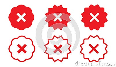 Red cross not-verified symbol icon set with fill and stroke Vector Illustration