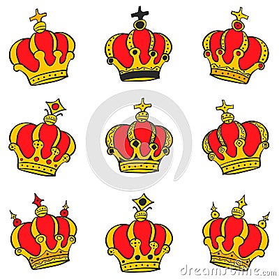 Red crown style collection doodles Vector Illustration