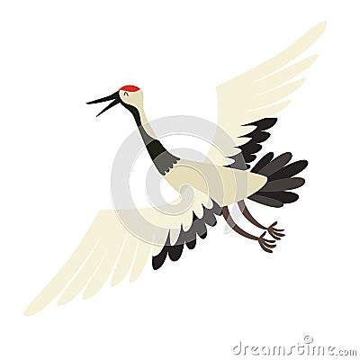 Red crowned crane icon vector illustration. Cartoon style Vector Illustration