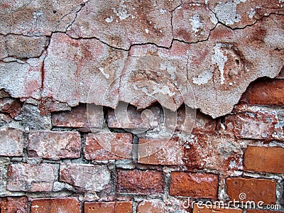 Red crumbling wall decay Stock Photo
