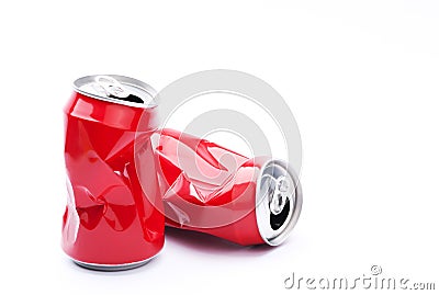 Red crushed cans Stock Photo
