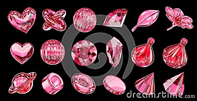 Red crystal objects decoration set pack isolated background 3d rendering Stock Photo