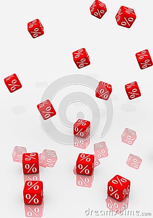 Cubes with percentage symbols fall on a mirror surface Stock Photo