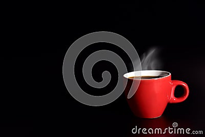 Red cup coffee on black background for love concept, relax concept, drinking concept for advertisement, selective focus on cup ed Stock Photo