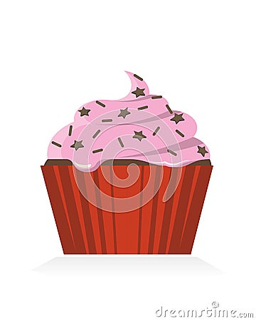 Red cup cupcake with pink frosting Stock Photo