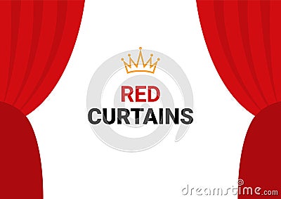 Red curtain flat simple illustration. Vector red curtain open cinema background design Vector Illustration