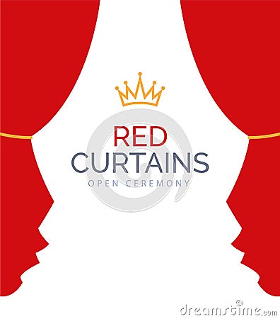 Red curtain flat simple illustration. Vector red curtain open cinema background design Vector Illustration