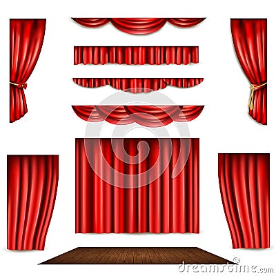 Red Curtain And Stage Icons Set Vector Illustration
