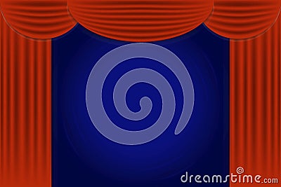 Red curtain for the stage. Opened red velvet for the stage. Vector image. Vector Illustration