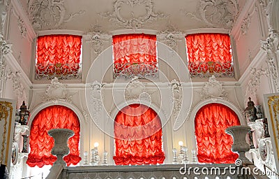 Red curtains in palace interior Editorial Stock Photo