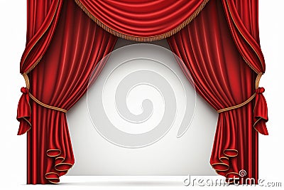 Red curtains. Realistic luxury curtain decoration. Generative AI Stock Photo