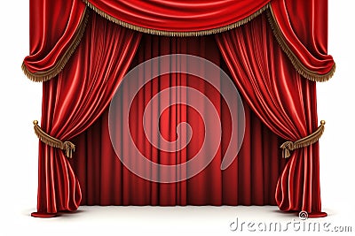 Red curtains. Realistic luxury curtain decoration. Generative AI Stock Photo