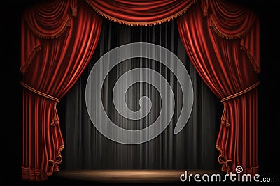 Red curtains. Realistic luxury curtain decoration. Generative AI Stock Photo