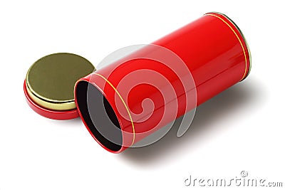 Red Cylindrical Metal Container Stock Photo