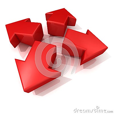 Red 3D arrows expanding. Front view Stock Photo