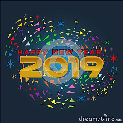 2019 on White Background, New Year 2019, 3D Illustration, Happy New Year 2019 Vector Illustration