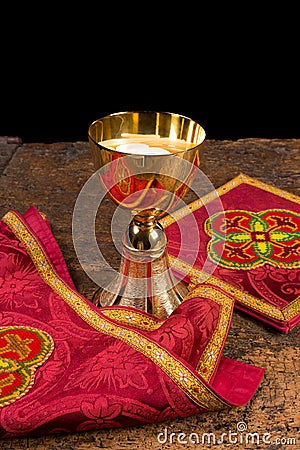 Chalice with vestment set Stock Photo