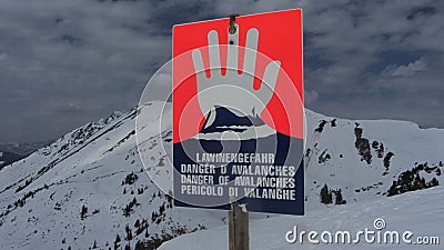 Danger of avalanches warning sign Editorial Stock Photo