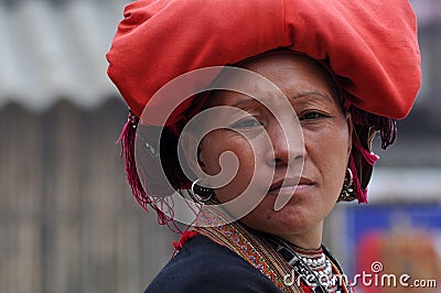 Red Dao (Yao, Dzao) Chinese minority woman in traditional clothe Editorial Stock Photo