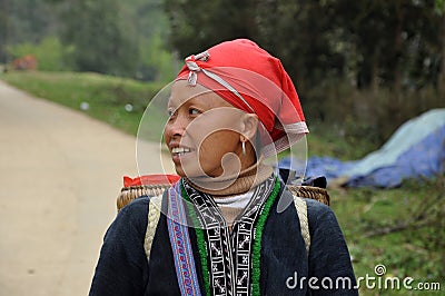 Red Dao (Yao, Dzao) Chinese minority woman in traditional clothe Editorial Stock Photo