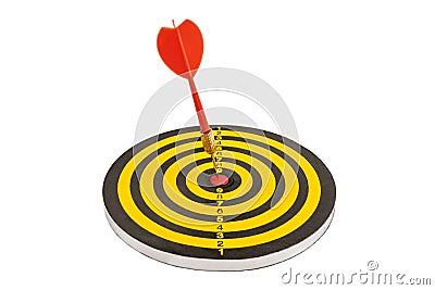 Red dart arrow on center of dartboard Stock Photo