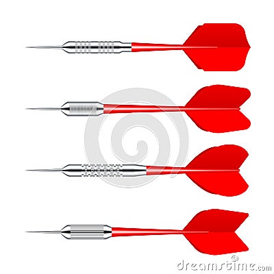Red dart arrows with metal tip isolated on white background. Dart throwing sport game, dartboard equipment. Vector Cartoon Illustration