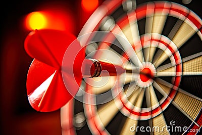 red dart hit the center exactly on target Stock Photo
