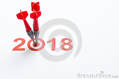 Red dart hit on 2018 text Stock Photo