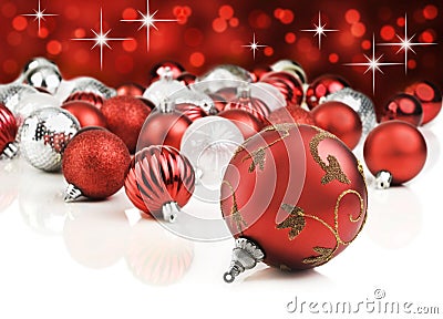 Red decorative christmas ornaments Stock Photo