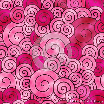 Red decorative spirals watercolored background pattern Stock Photo
