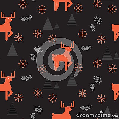 Red deer in a dark woods seamless pattern. Vector Illustration