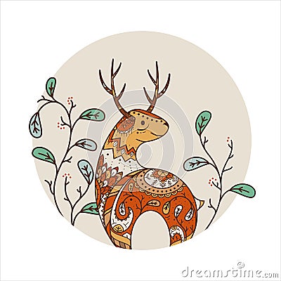 Red deer with flowers Cartoon Illustration