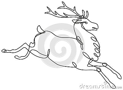 Red Deer Stag or Buck Jumping Side View Continuous Line Drawing Vector Illustration