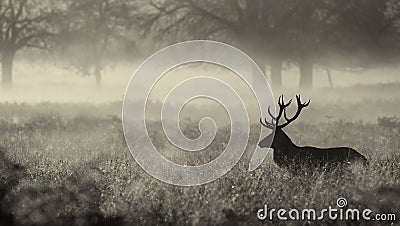 Red deer stag silhouette Stock Photo