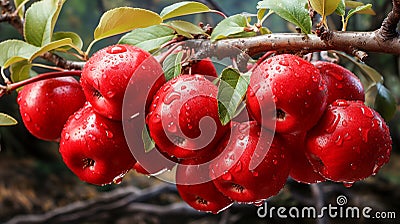 Red delicious apples hanging on The tree ,AI generated Stock Photo