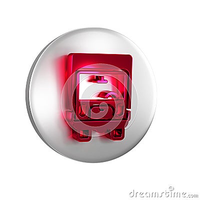 Red Delivery cargo truck vehicle icon isolated on transparent background. Silver circle button. Stock Photo