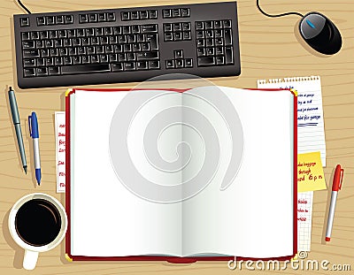 Red desk diary from above Vector Illustration