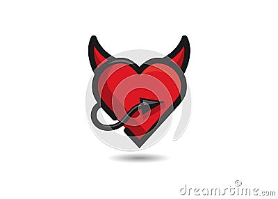 Red Devil heart with horns and a tail icon Vector Illustration