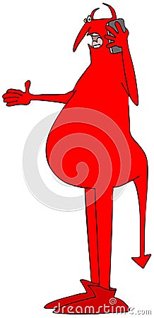 Red devil talking on a cell phone Stock Photo