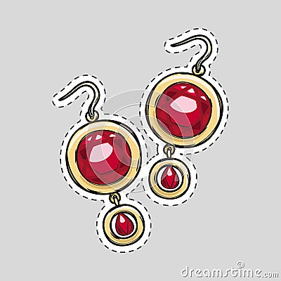 Red Diamond Brilliant Earrings Beautiful Accessory Vector Illustration