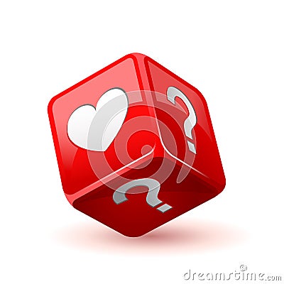 Red dice icon. Love does not love question Vector Illustration