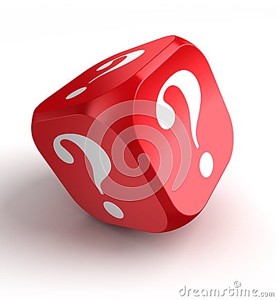 Red dice with question mark Stock Photo