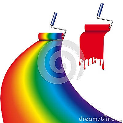 With red and different paint rolle Vector Illustration