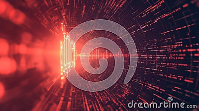 Red Digital Tunnel Data Stream Visualization Stock Photo